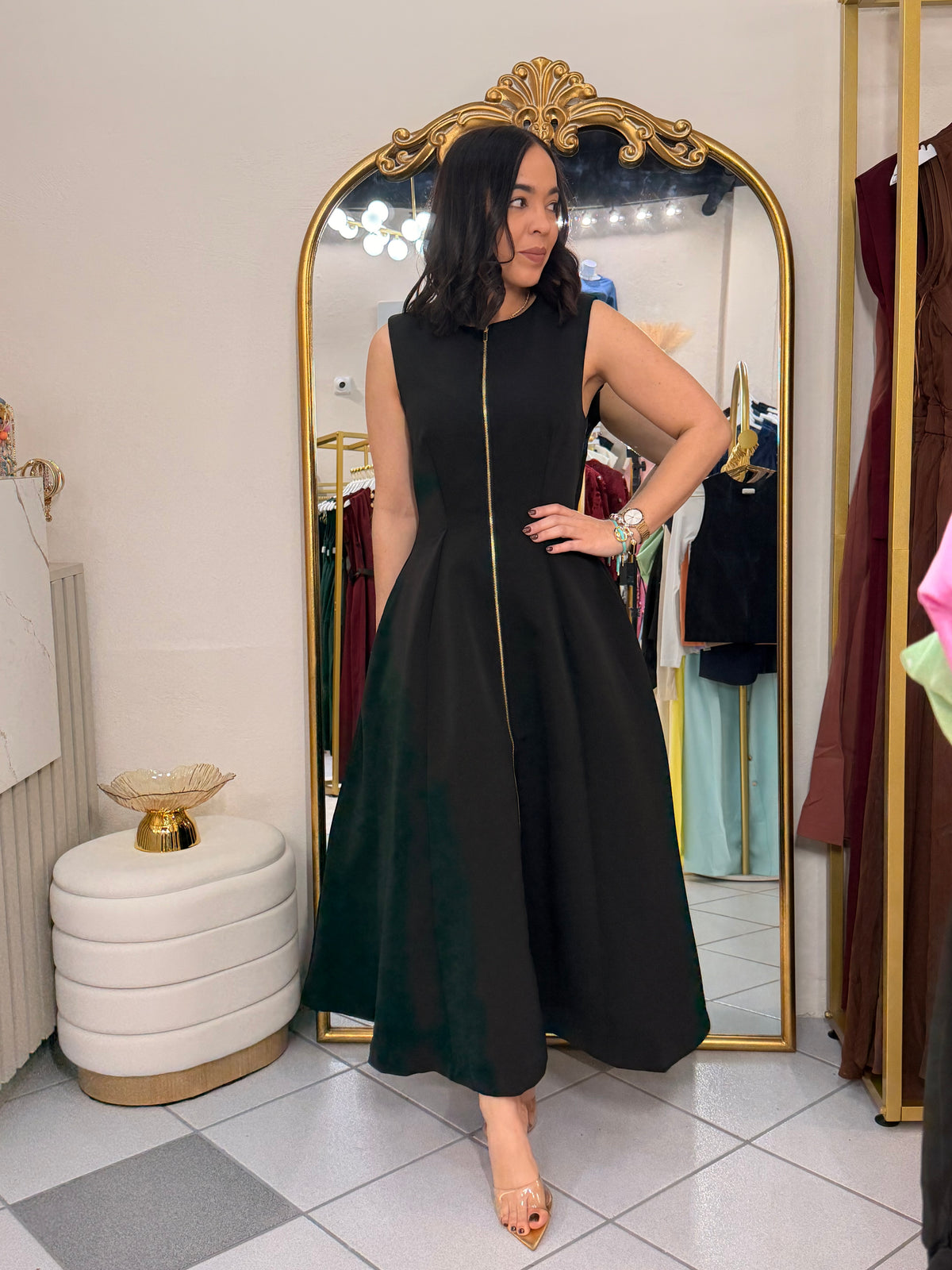 LEYLA” BLACK MIDI DRESS