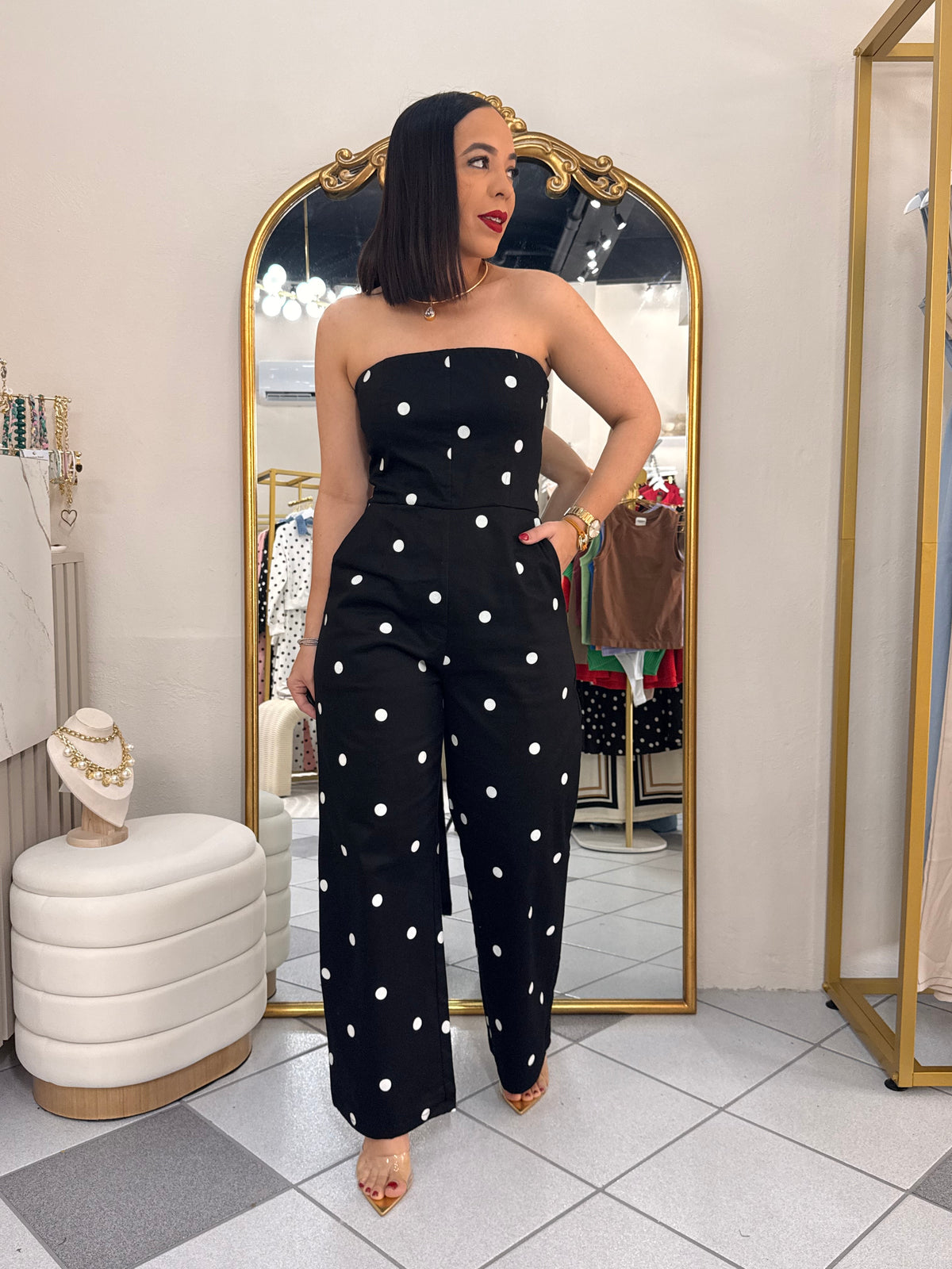 THAI,S  BLACK POLKA DOT JUMPSUIT