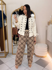FRAN” BEIGE  BARREL PANTS