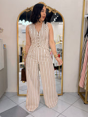 VANESSA" CAMEL STRIPE JUMPSUIT