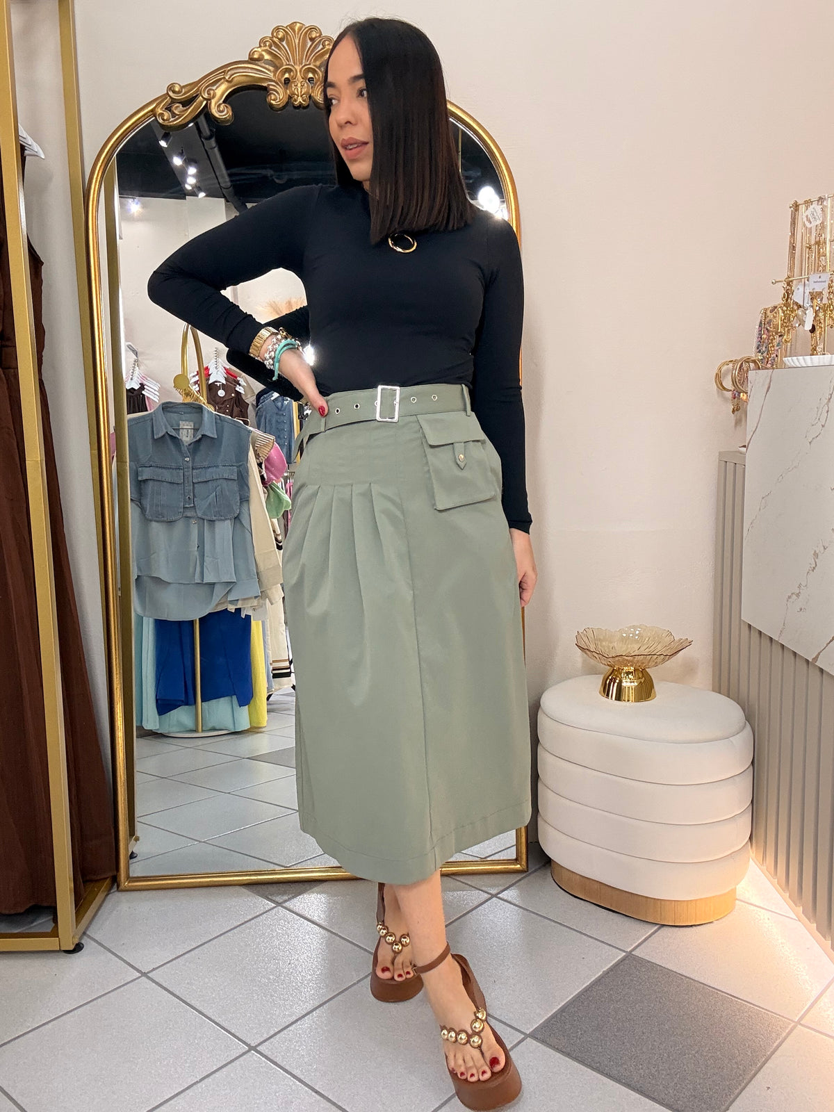 FALDA MIDI SAGE