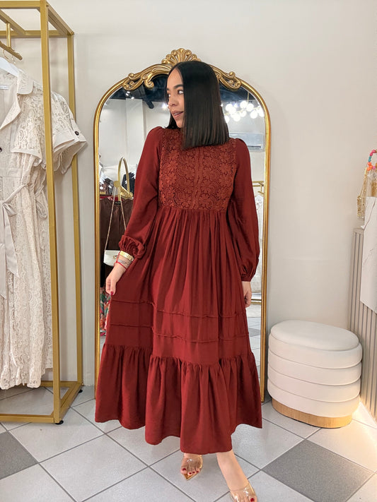 IVONE” BURGYNDY DRESS