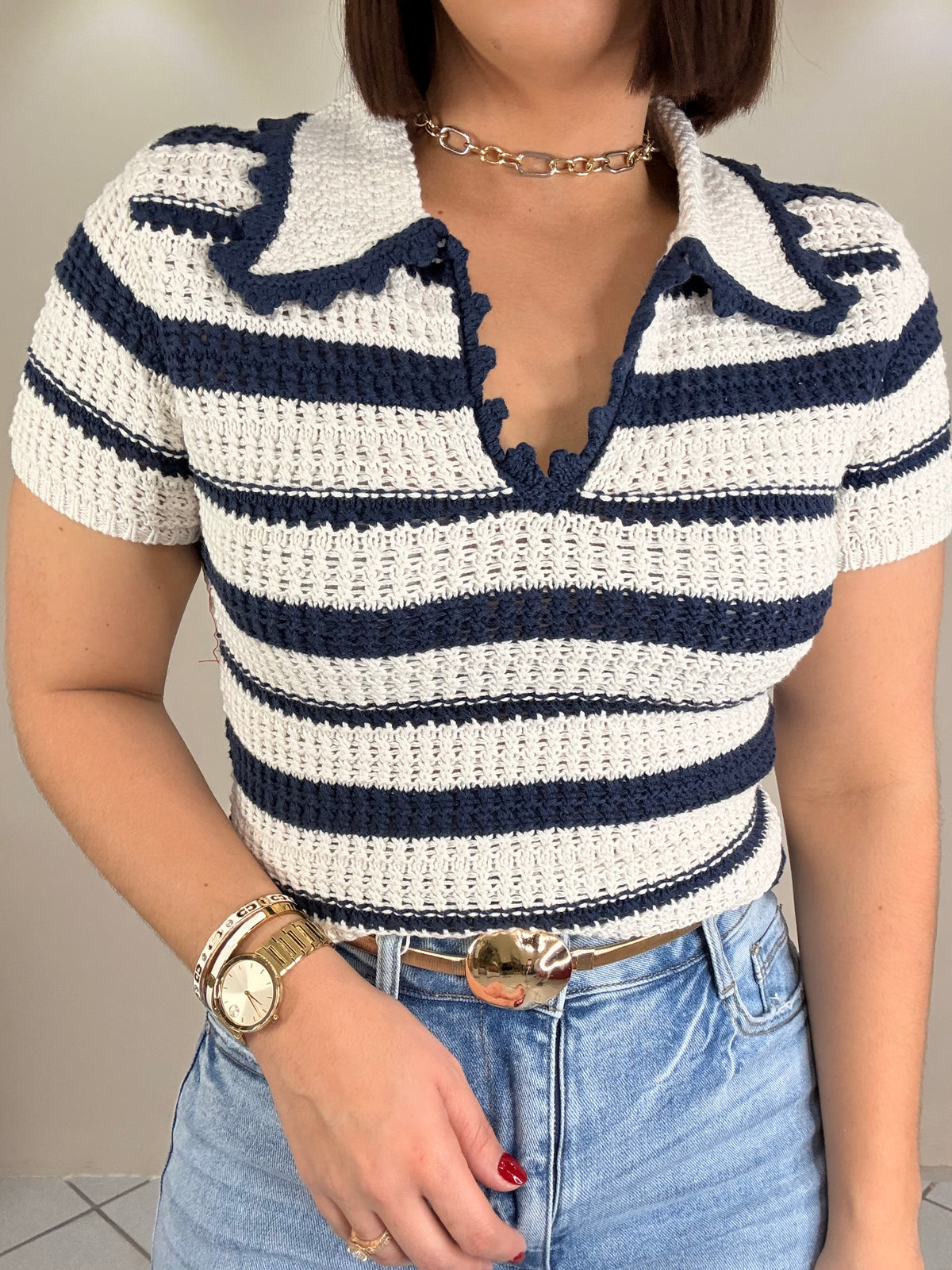 CROCHET TOP NAVY