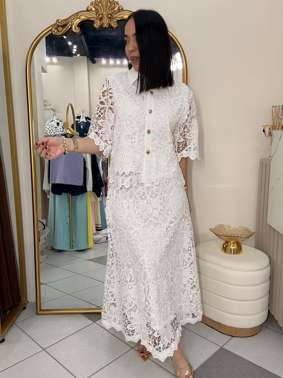SET FALDA BLANCO ELEGANTE