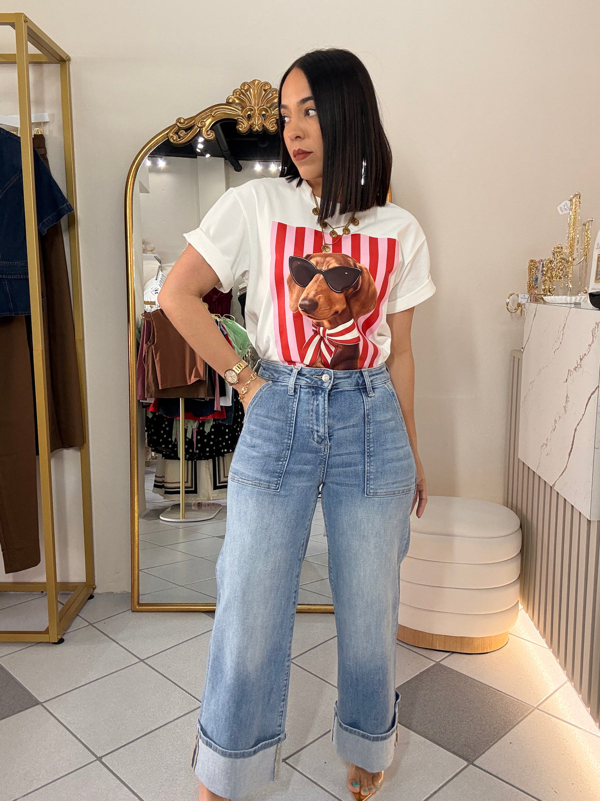 DOG” WHITE/RED/PINK TSHIRT