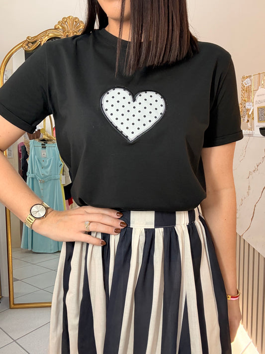 CORAZON POLKA DOT " MAS FUERTE   TSHIRT BLACK