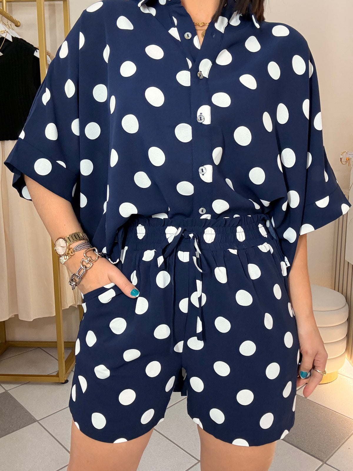 NAVY POLKA DOT SET