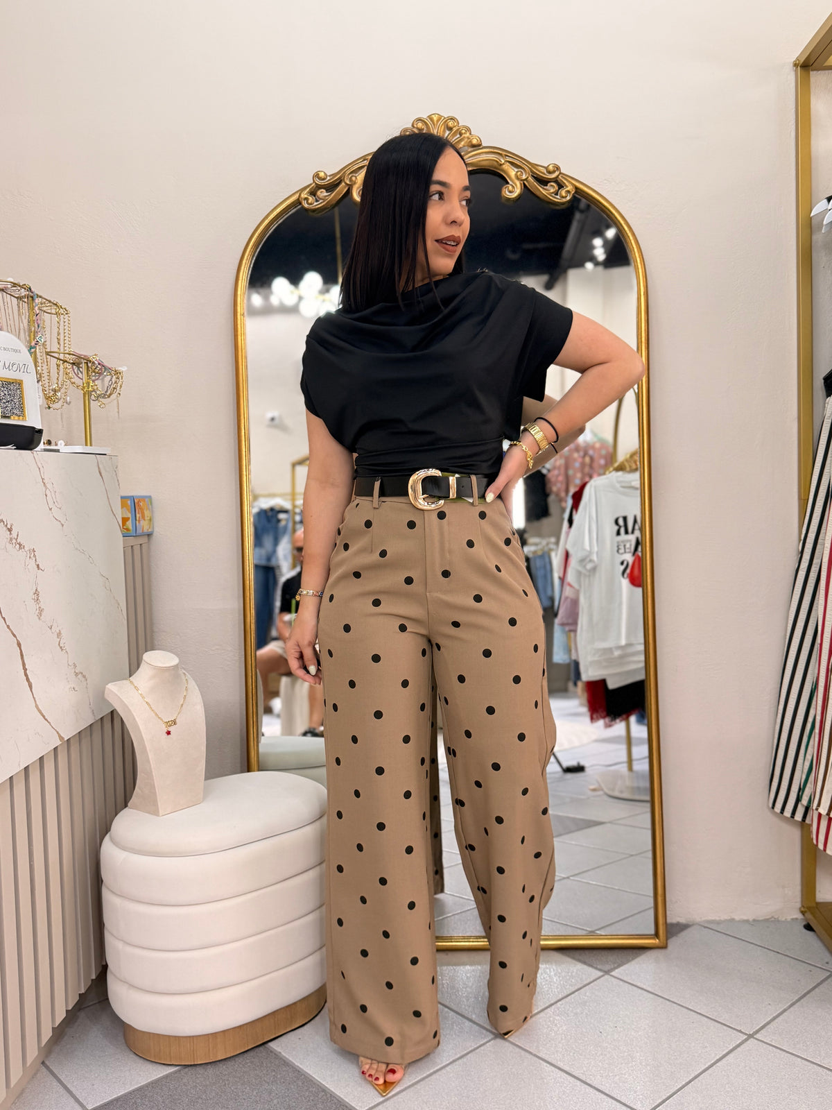 TAUPE POLKA DOT PANT