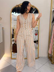 VANESSA" CAMEL STRIPE JUMPSUIT