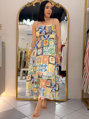 TROPICAL”  BLUE MIDI DRESS