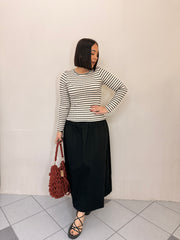 ANI FLOWY WHITE/ BLACK MIDI DRESS