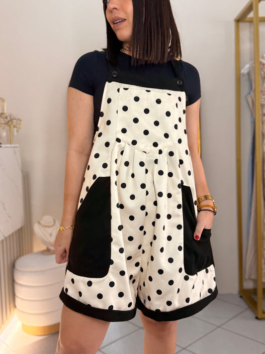 LILI” BEIGE/BLACK POLKA DOT ROMPER Oversize