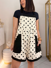 LILI” BEIGE/BLACK POLKA DOT ROMPER Oversize