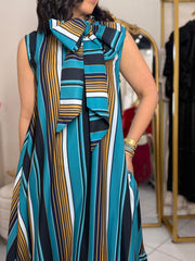 KELLY" TEAL/MUSTAZA DRESS