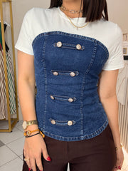 WHITE/DEJIM TOP