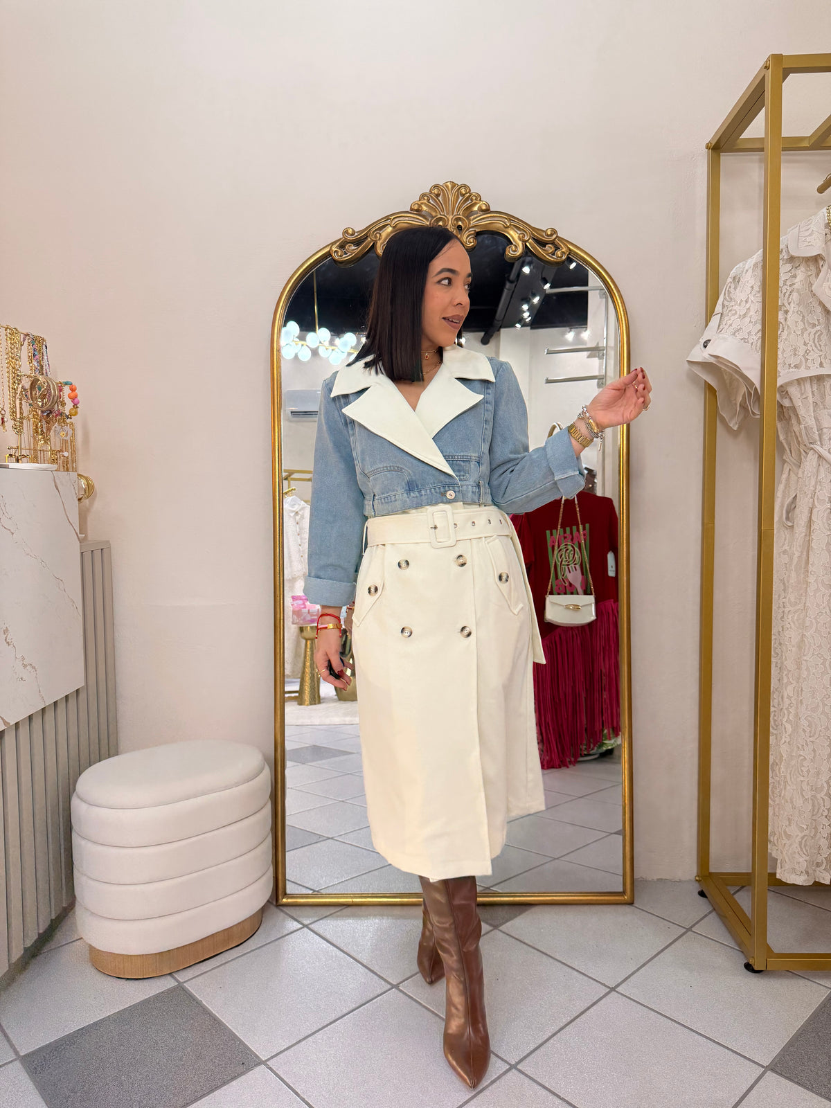 WHITE/DENIM COAT JACKET