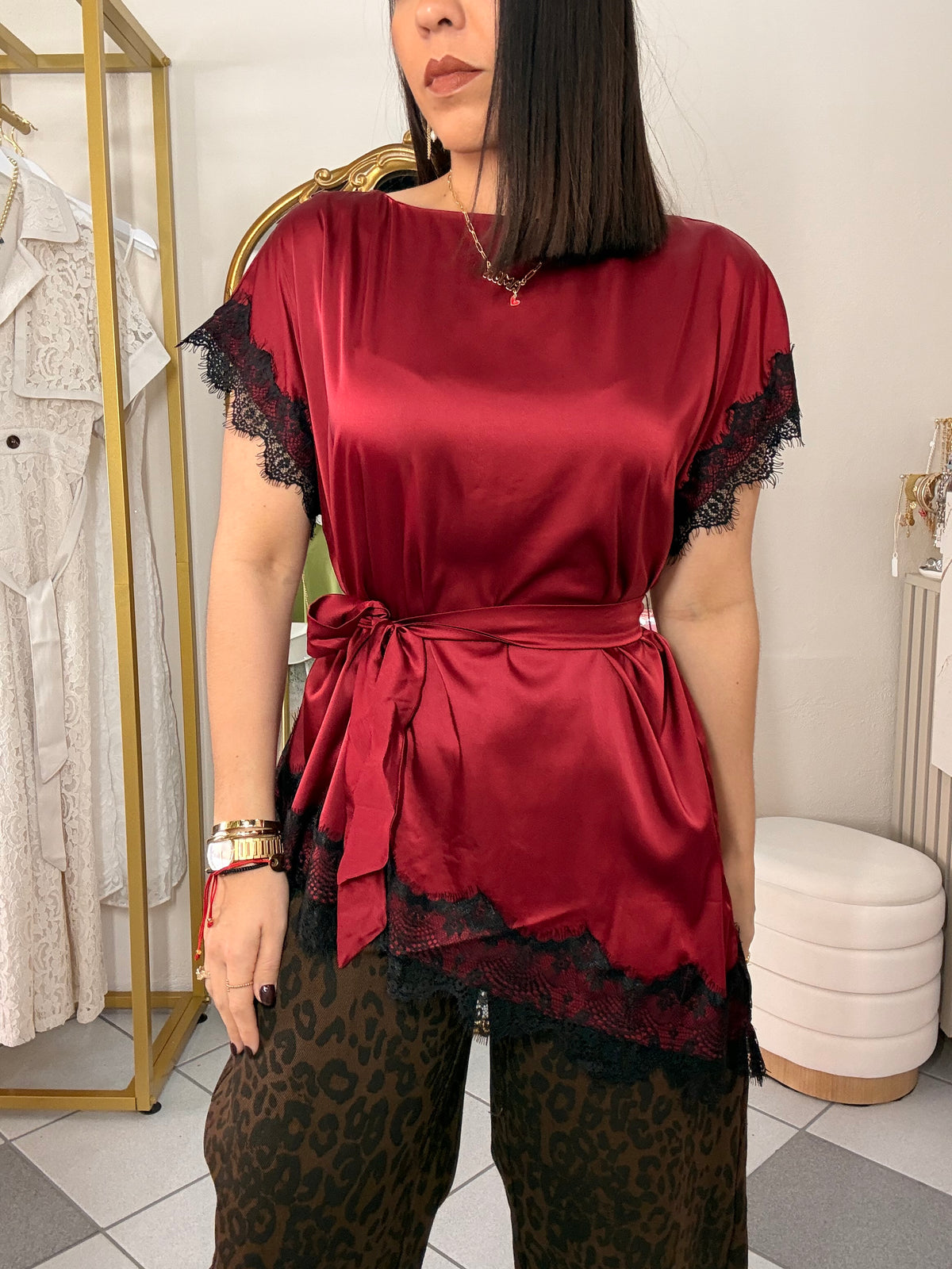 AURORA BURGUNDY  SATIN BLOUSE