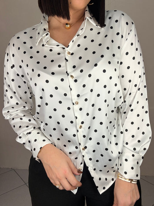 WHITE POLKA DOT SATIN TOP