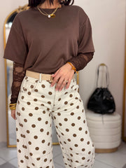 BROWN TRENDY TSHIRT MANGA LACE