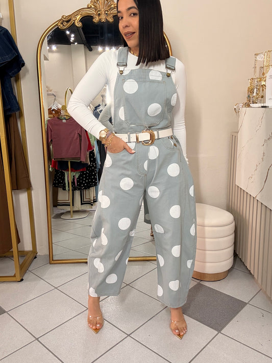 IVE” GRAY POLKA DOT JUMPSUIT
