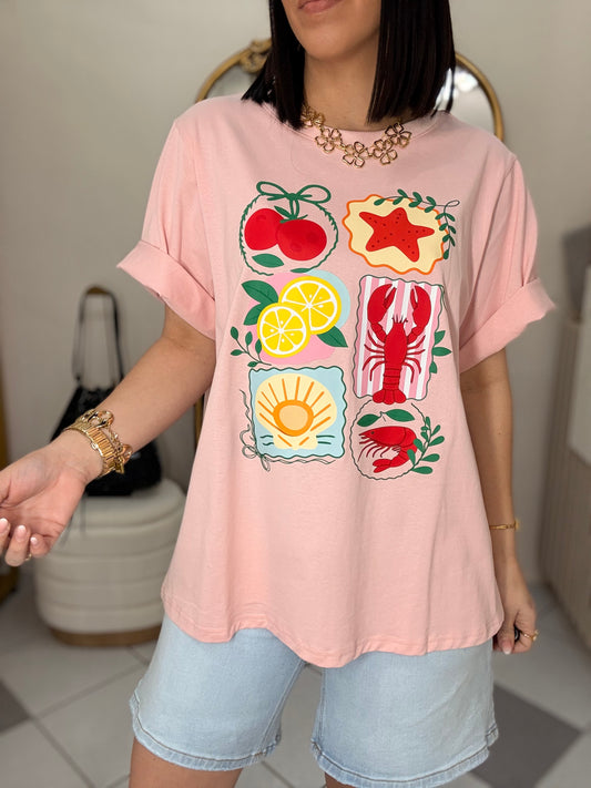PEACH  LOBSTER & LEMON TEE TSHIRT