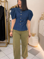 LARA" DARK DENIM TOP MANGAS NAPOLEON