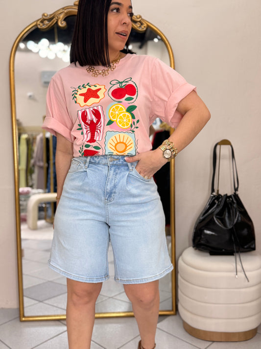 PEACH  LOBSTER & LEMON TEE TSHIRT