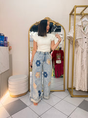 LORENA” DENIM FLOR  PANTALÓN