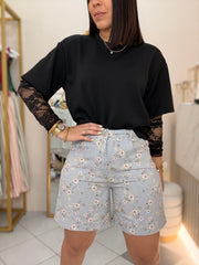 BLACK TRENDY TSHIRT MANGA LACE
