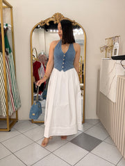 LAURA" WHITE/DENIM DRESS