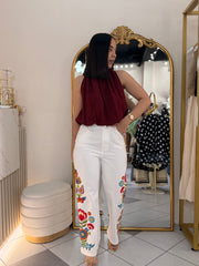 KAREN" PANTALON BLANCO DETALLES EN FLORES