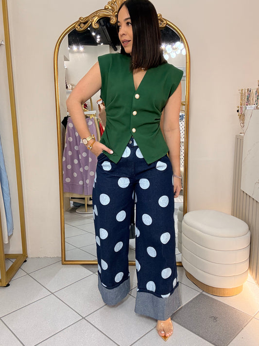 DENIM DARK POLKA DOT “ PANTALÓN