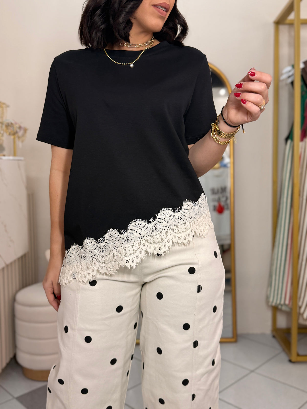TSHIRT LACE NEGRA/CREMA