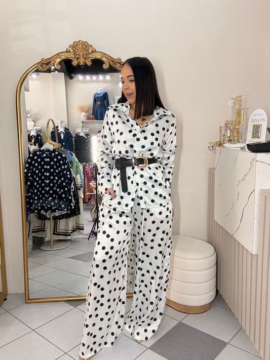 SET SATINADO BLACO/NEGRO POLKA DOT