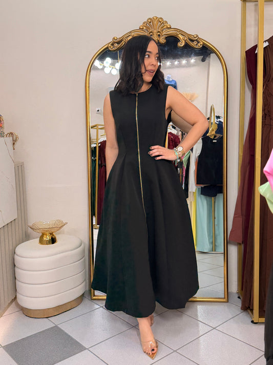LEYLA” BLACK MIDI DRESS