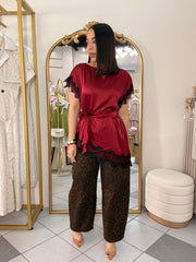AURORA BURGUNDY  SATIN BLOUSE