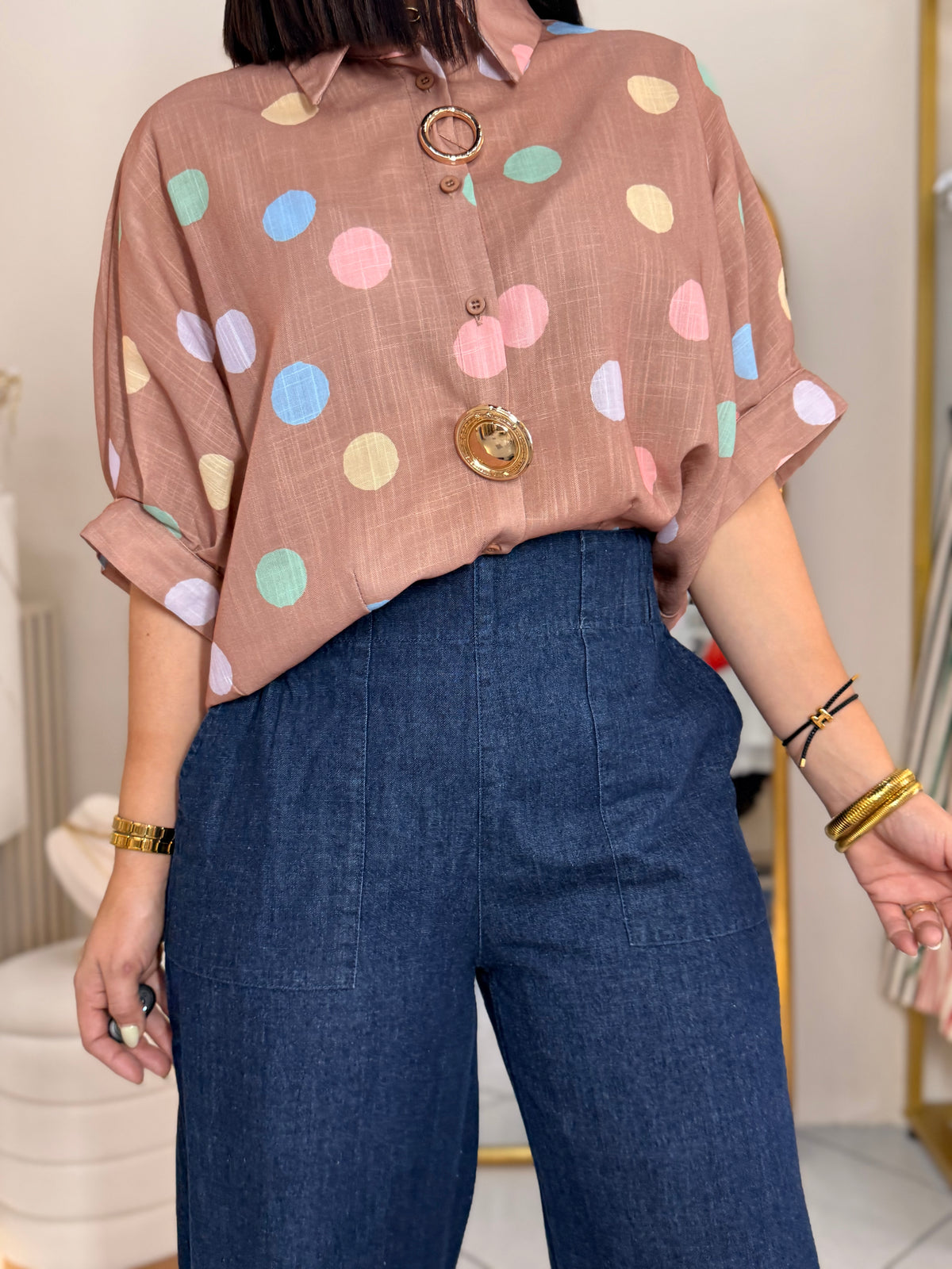 BRONW  POLKA DOT TOP