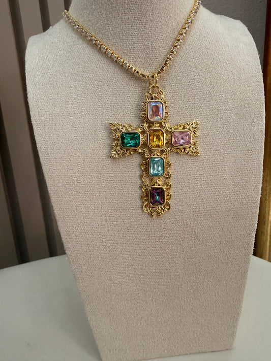 COLLAR CRUZ COLORES/GOLD
