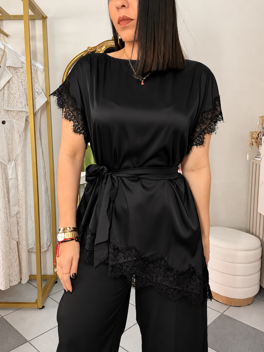 AURORA BLACK SATIN BLOUSE