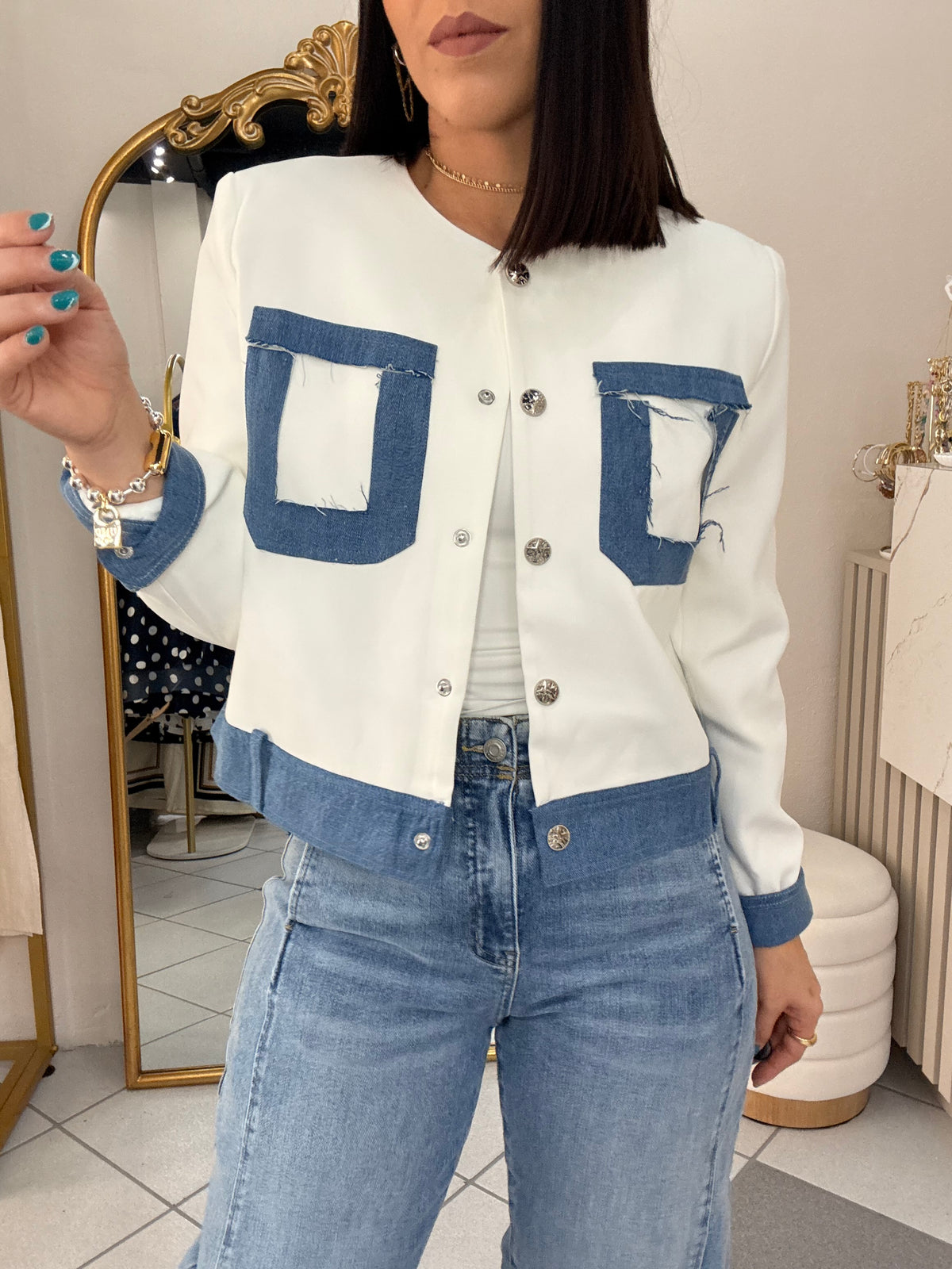 AURA" BLAZER WHITE/DENIM