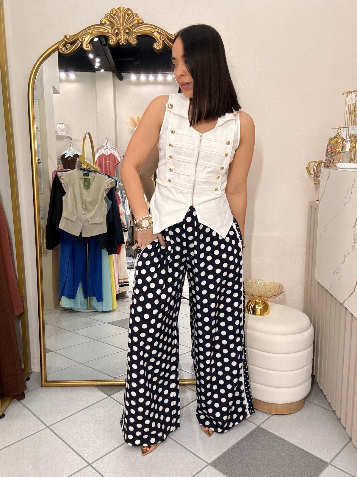 PANTALON NAVY POLKA DOT