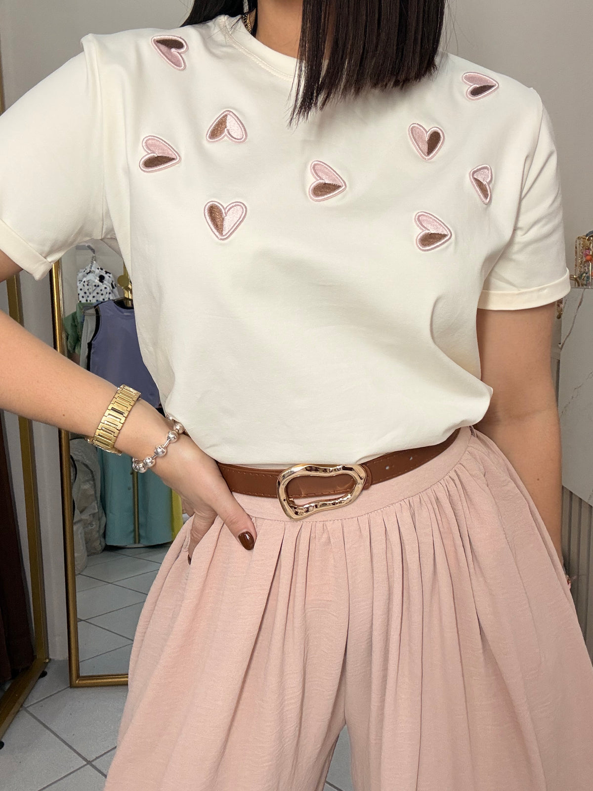 CORAZON BEIGE/PINK  TSHIRT