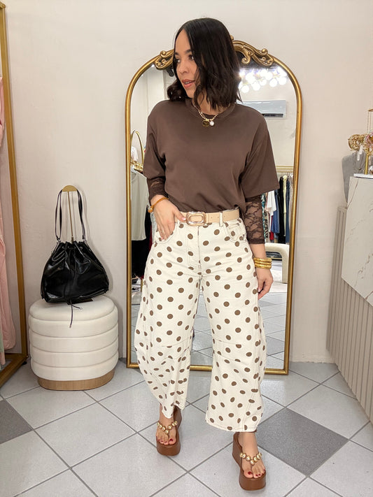 CREMA/ BROWN POLKA DOT BARREL