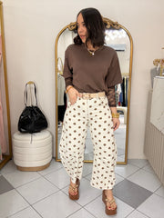 CREMA/ BROWN POLKA DOT BARREL