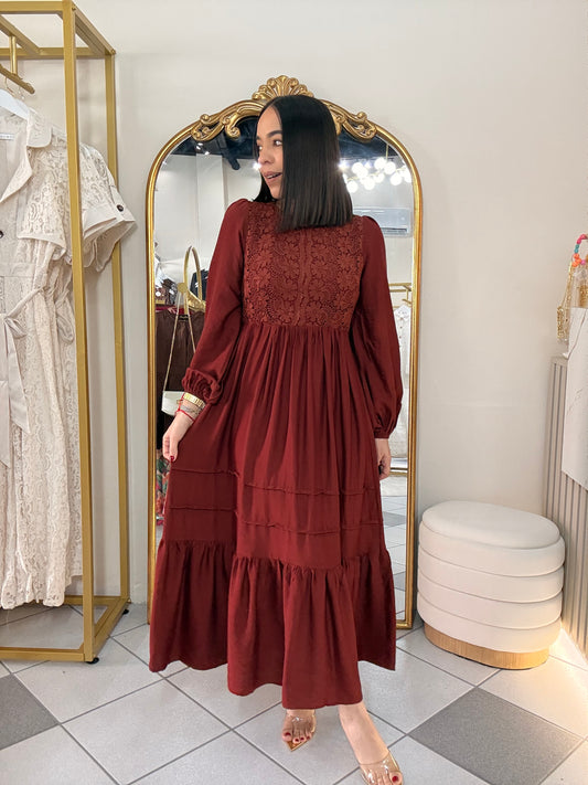 IVONE” BURGYNDY DRESS