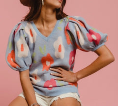 BABY BLUE FLORY SWEATER