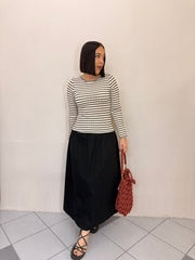 ANI FLOWY WHITE/ BLACK MIDI DRESS