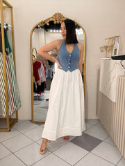LAURA" WHITE/DENIM DRESS