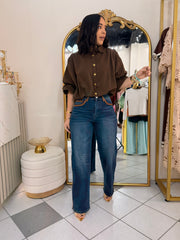 CLARA" DARK DENIM DETALLE LEATHER