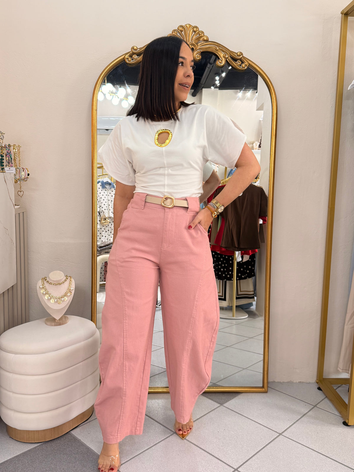 NEISHA " PINK   BARREL PANTS